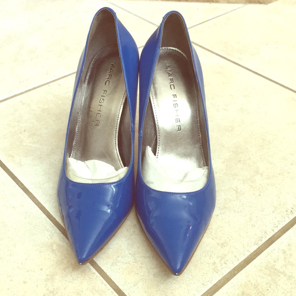 Barely worn cobalt blue Marc Fisher wood heels